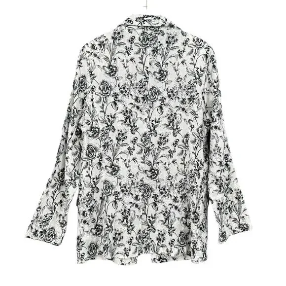 Joie Black & White Floral Print 100 Linen Longline Business Casual Blazer Jacket - Picture 7 of 12